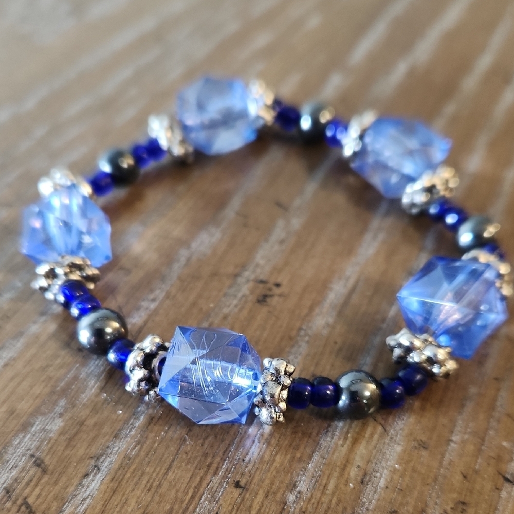 Blue Beaded Stretch Bracelet